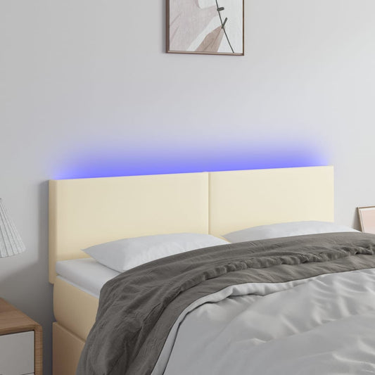 vidaXL Κεφαλάρι Κρεβατιού LED Κρεμ 144x5x78/88 εκ. από Συνθετικό Δέρμα
