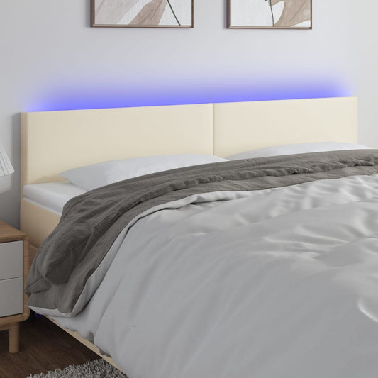 vidaXL Κεφαλάρι Κρεβατιού LED Κρεμ 200x5x78/88 εκ. από Συνθετικό Δέρμα