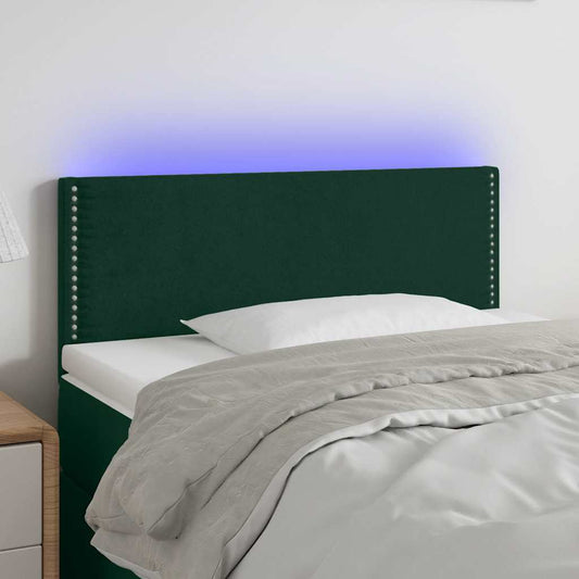 vidaXL Κεφαλάρι Κρεβατιού LED Σκούρο Πράσινο 100x5x78/88 εκ. Βελούδινο