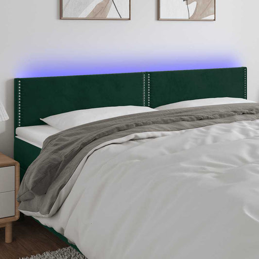 vidaXL Κεφαλάρι Κρεβατιού LED Σκούρο Πράσινο 180x5x78/88 εκ. Βελούδινο