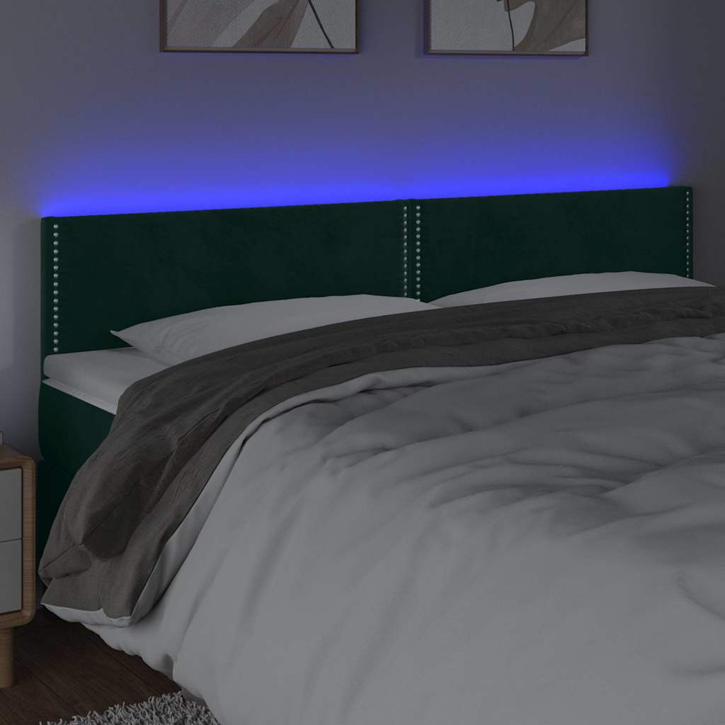 vidaXL Κεφαλάρι Κρεβατιού LED Σκούρο Πράσινο 200x5x78/88 εκ. Βελούδινο