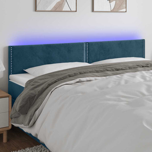 vidaXL Κεφαλάρι Κρεβατιού LED Σκούρο Μπλε 200x5x78/88 εκ. Βελούδινο