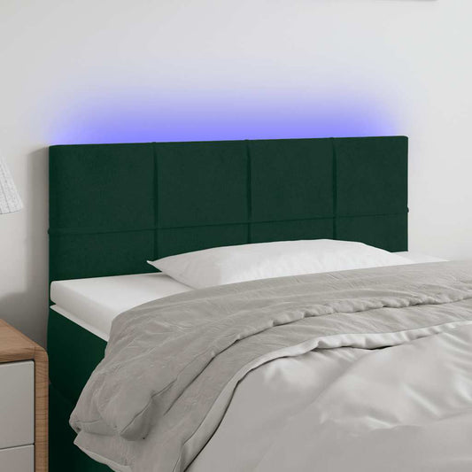vidaXL Κεφαλάρι Κρεβατιού LED Σκούρο Πράσινο 90x5x78/88 εκ. Βελούδινο