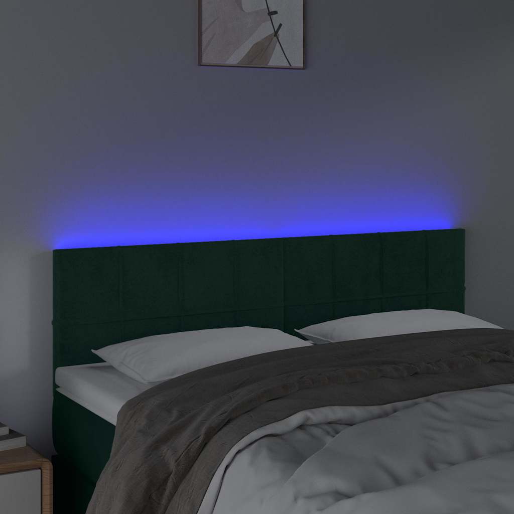 vidaXL Κεφαλάρι Κρεβατιού LED Σκούρο Πράσινο 144x5x78/88 εκ. Βελούδινο