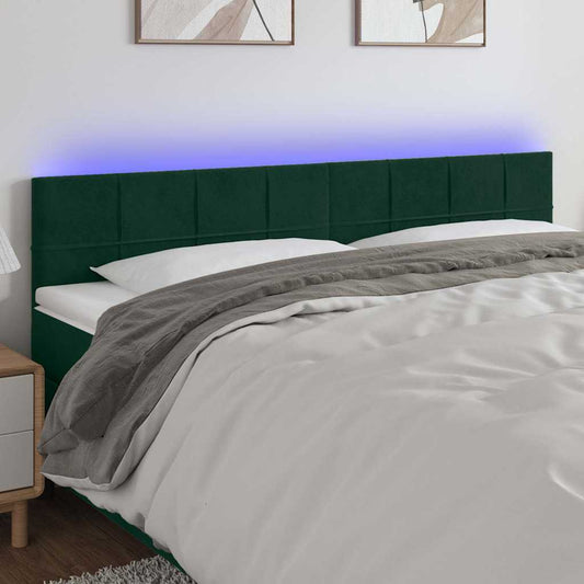 vidaXL Κεφαλάρι Κρεβατιού LED Σκούρο Πράσινο 180x5x78/88 εκ. Βελούδινο