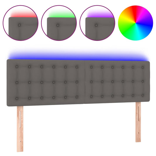vidaXL Κεφαλάρι Κρεβατιού LED Γκρι 144x5x78/88 εκ. από Συνθετικό Δέρμα