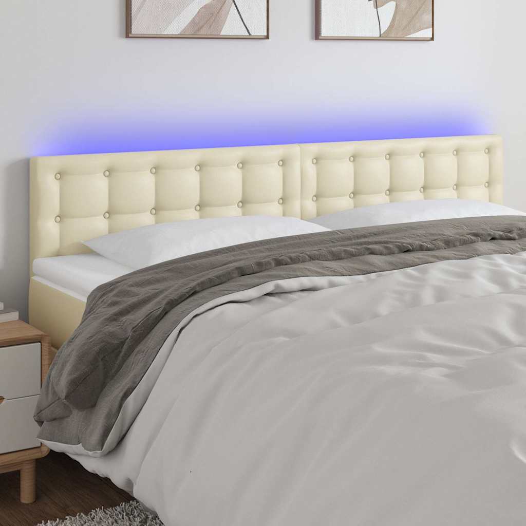 vidaXL Κεφαλάρι Κρεβατιού LED Κρεμ 160x5x78/88 εκ. από Συνθετικό Δέρμα