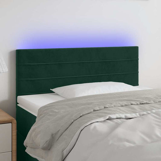 vidaXL Κεφαλάρι Κρεβατιού LED Σκούρο Πράσινο 100x5x78/88 εκ. Βελούδινο