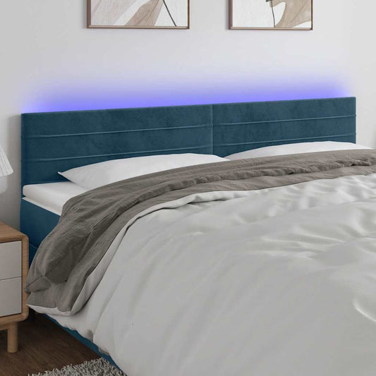 vidaXL Κεφαλάρι Κρεβατιού LED Σκούρο Μπλε 160x5x78/88 εκ. Βελούδινο