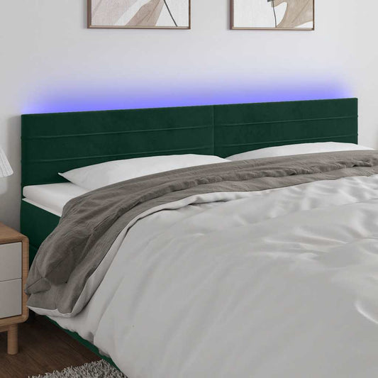 vidaXL Κεφαλάρι Κρεβατιού LED Σκούρο Πράσινο 200x5x78/88 εκ. Βελούδινο