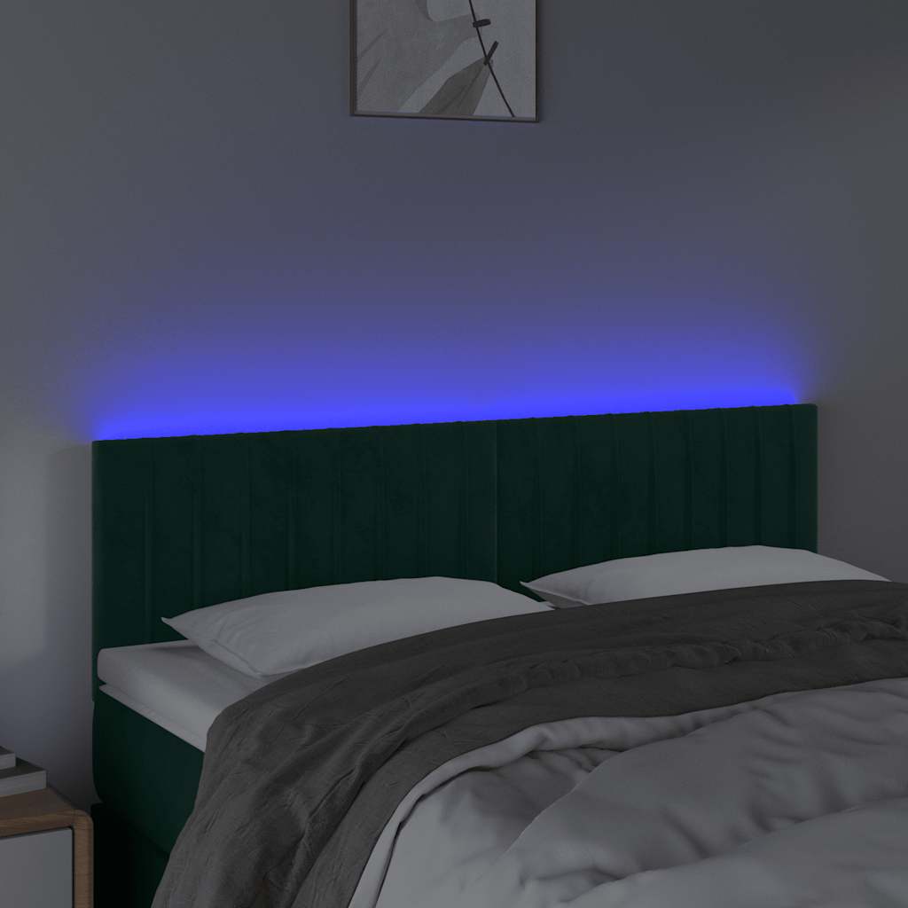vidaXL Κεφαλάρι Κρεβατιού LED Σκούρο Πράσινο 144x5x78/88 εκ. Βελούδινο