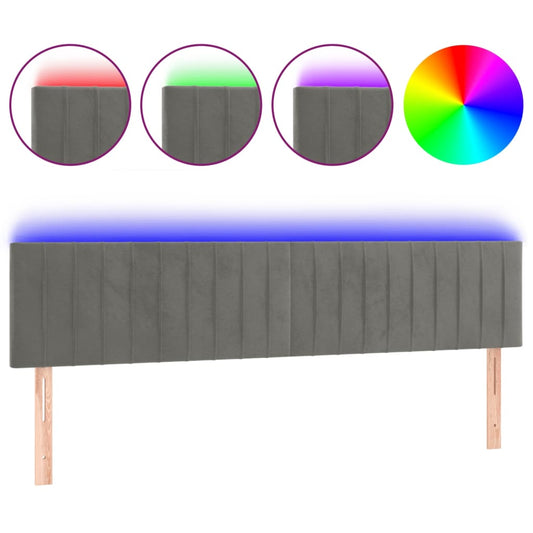 vidaXL Κεφαλάρι Κρεβατιού LED Ανοιχτό Γκρι 200x5x78/88 εκ. Βελούδινο
