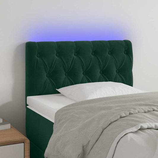 vidaXL Κεφαλάρι Κρεβατιού LED Σκούρο Πράσινο 80x7x78/88 εκ. Βελούδινο