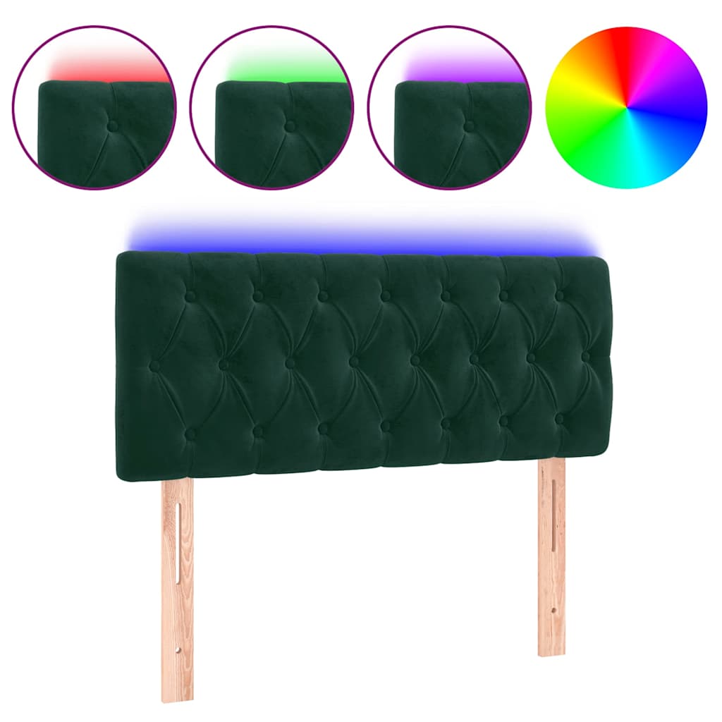 vidaXL Κεφαλάρι Κρεβατιού LED Σκούρο Πράσινο 100x7x78/88 εκ. Βελούδινο