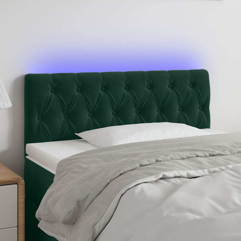 vidaXL Κεφαλάρι Κρεβατιού LED Σκούρο Πράσινο 100x7x78/88 εκ. Βελούδινο
