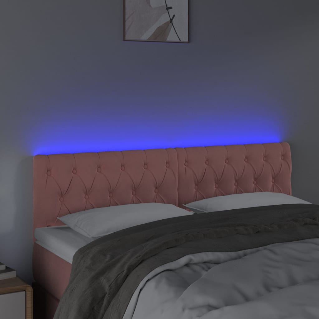 vidaXL Κεφαλάρι Κρεβατιού LED Ροζ 144x7x78/88 εκ. Βελούδινο