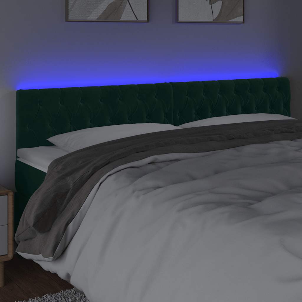 vidaXL Κεφαλάρι Κρεβατιού LED Σκούρο Πράσινο 180x7x78/88 εκ. Βελούδινο