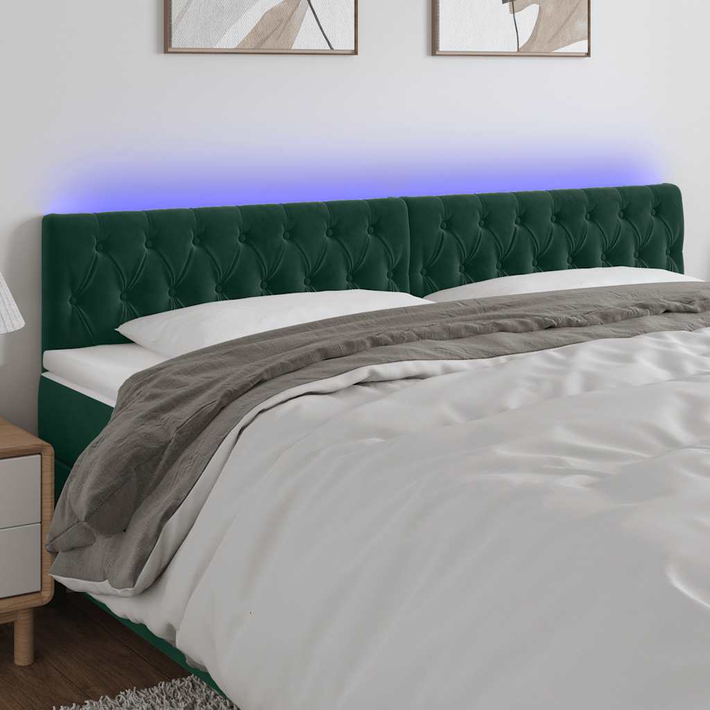 vidaXL Κεφαλάρι Κρεβατιού LED Σκούρο Πράσινο 180x7x78/88 εκ. Βελούδινο