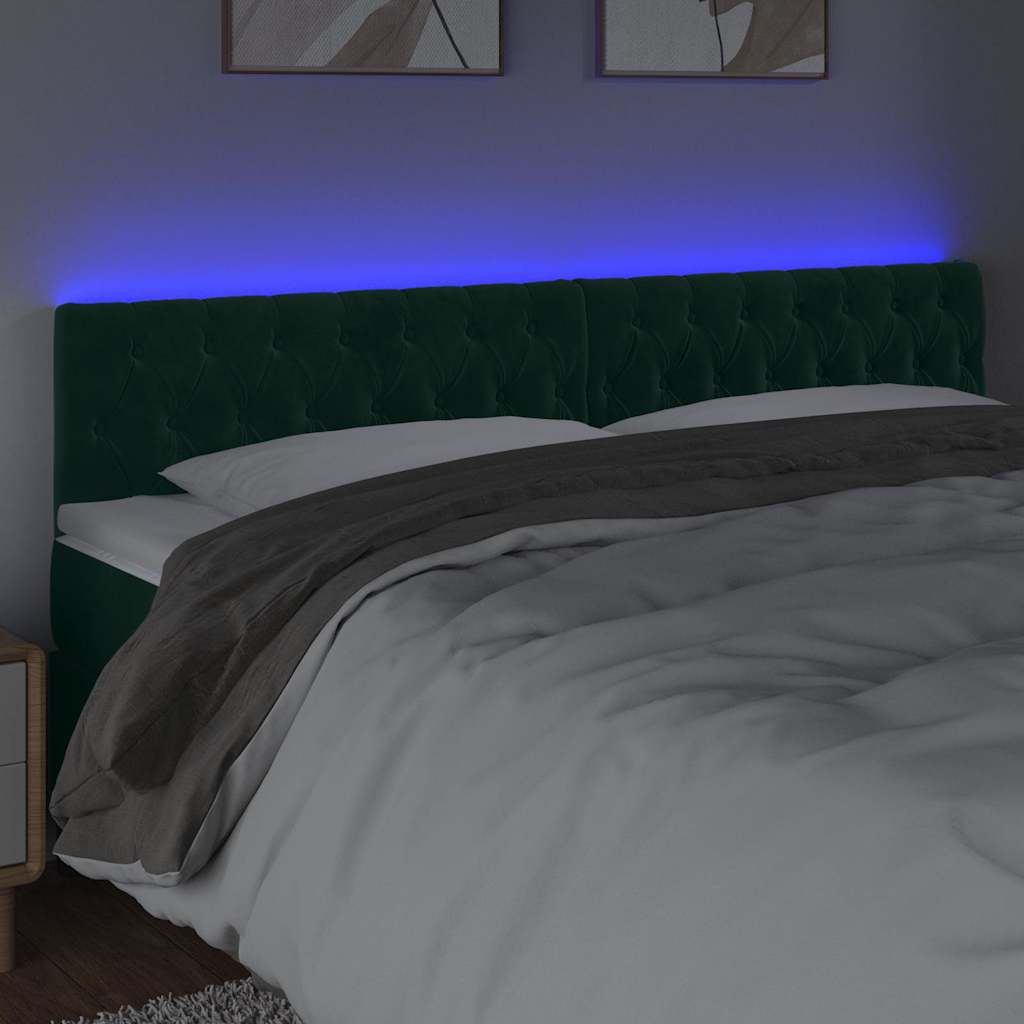 vidaXL Κεφαλάρι Κρεβατιού LED Σκούρο Πράσινο 200x7x78/88 εκ. Βελούδινο