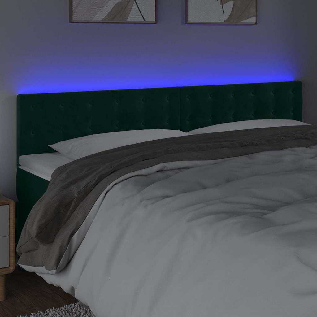 vidaXL Κεφαλάρι Κρεβατιού LED Σκούρο Πράσινο 200x5x78/88 εκ. Βελούδινο