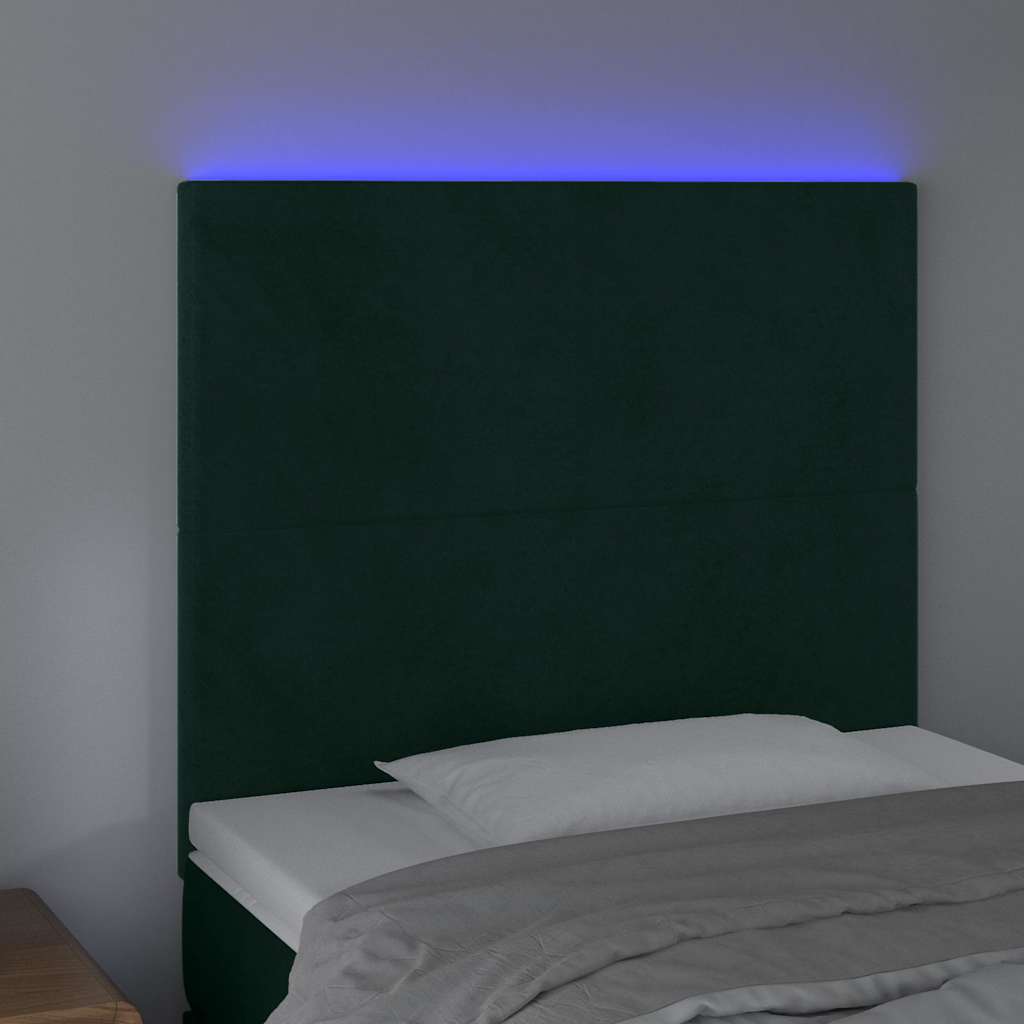vidaXL Κεφαλάρι Κρεβατιού LED Σκούρο Πράσινο 90x5x118/128εκ. Βελούδινο