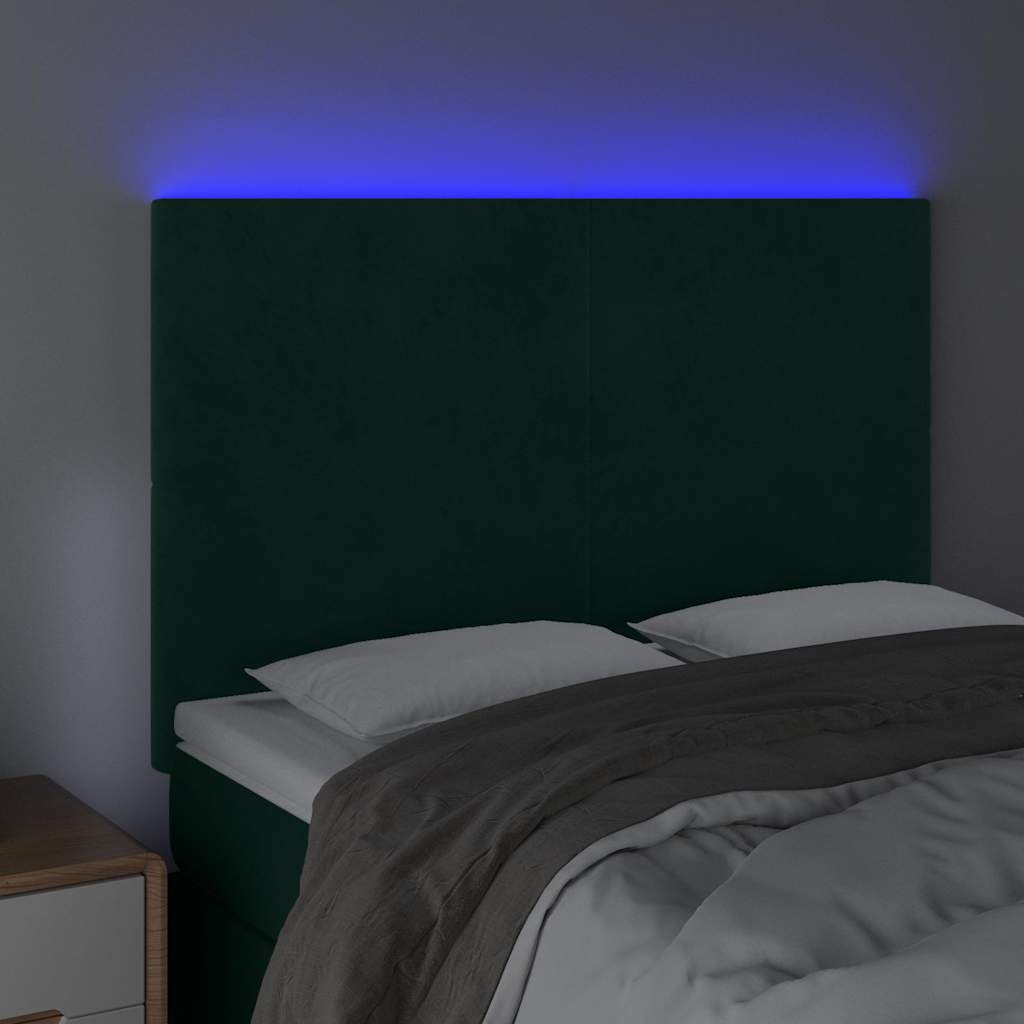 vidaXL Κεφαλάρι Κρεβατιού LED Σκούρο Πράσινο 144x5x118/128 εκ.