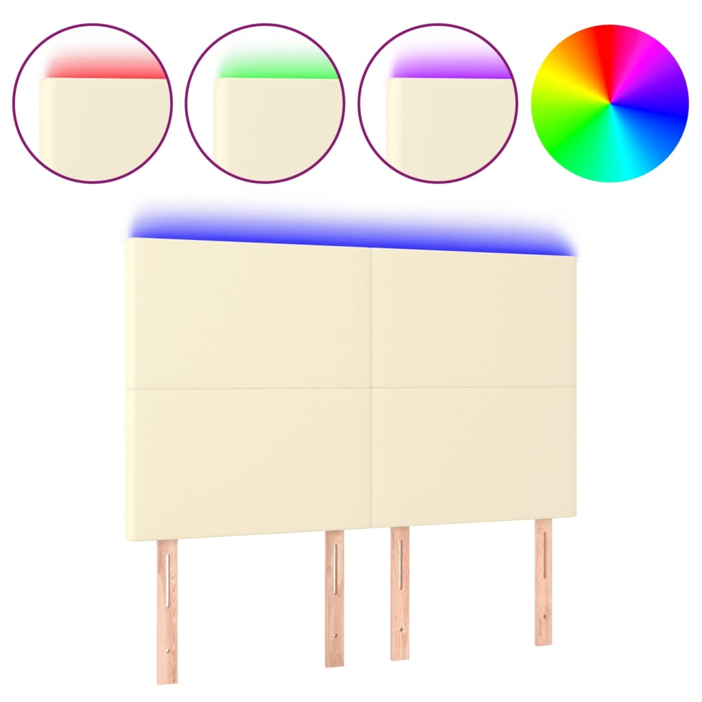 vidaXL Κεφαλάρι Κρεβατιού LED Κρεμ 144x5x118/128 εκ. Συνθετ. Δέρμα