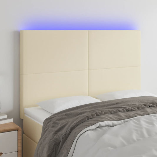 vidaXL Κεφαλάρι Κρεβατιού LED Κρεμ 144x5x118/128 εκ. Συνθετ. Δέρμα