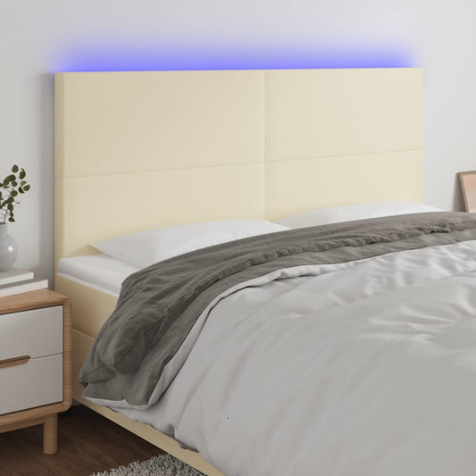 vidaXL Κεφαλάρι Κρεβατιού LED Κρεμ 160x5x118/128 εκ. Συνθετ. Δέρμα