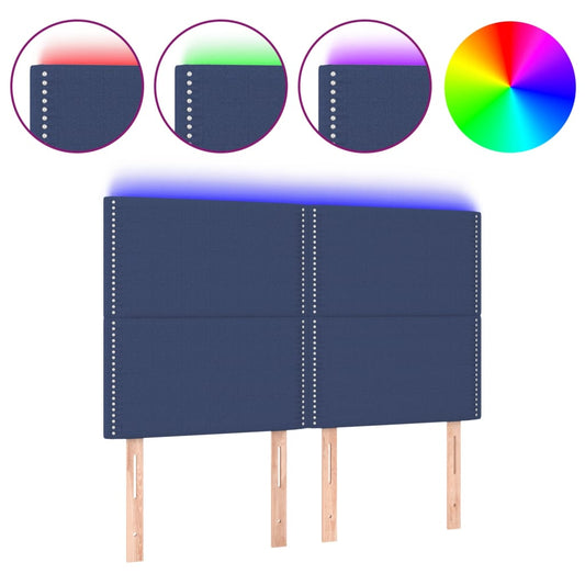 vidaXL Κεφαλάρι Κρεβατιού LED Μπλε 144x5x118/128 εκ. Υφασμάτινο