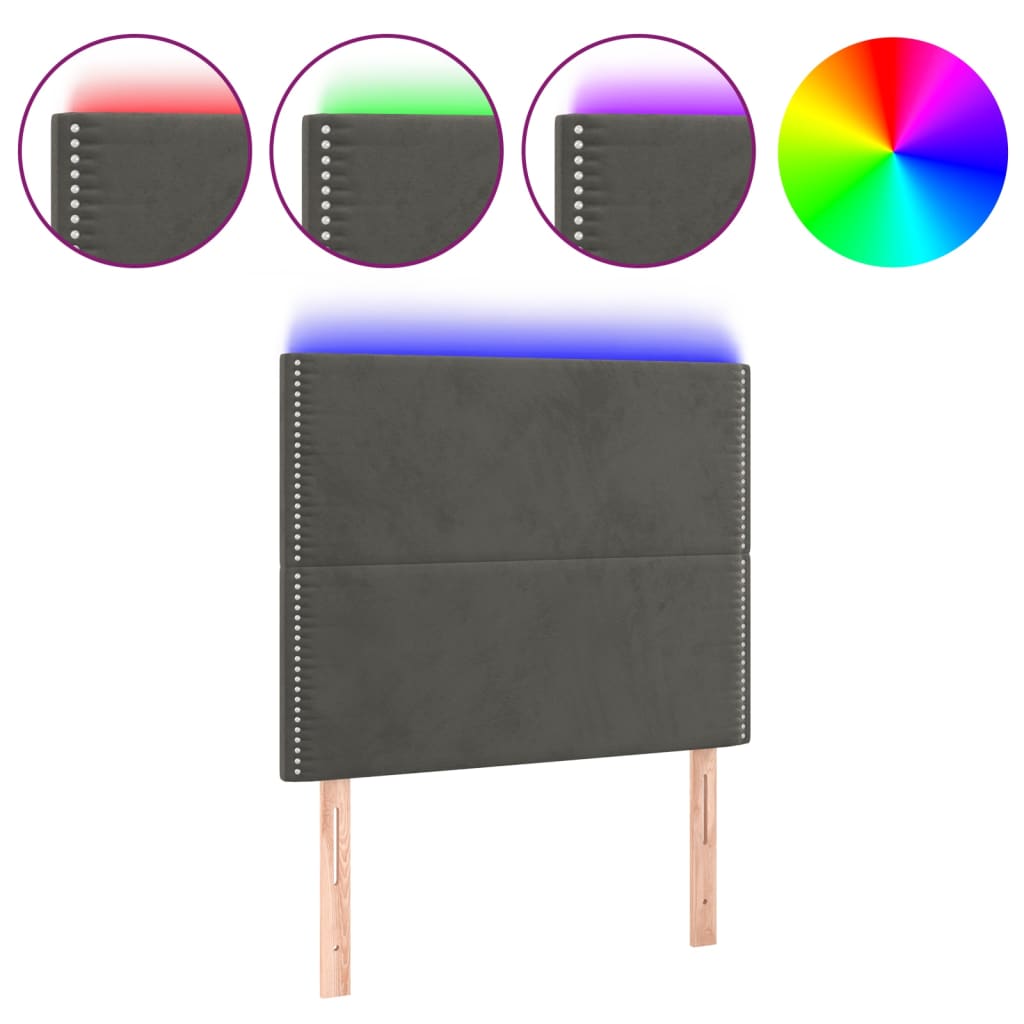 vidaXL Κεφαλάρι Κρεβατιού LED Σκούρο Γκρι 90x5x118/128 εκ. Βελούδινο