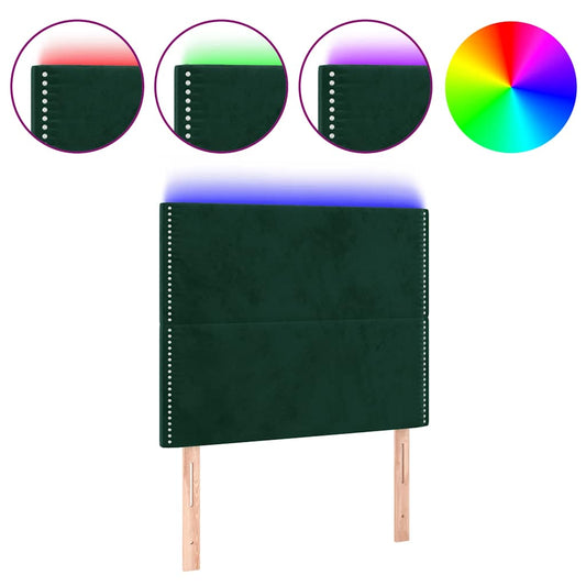 vidaXL Κεφαλάρι Κρεβατιού LED Σκούρο Πράσινο 90x5x118/128εκ. Βελούδινο