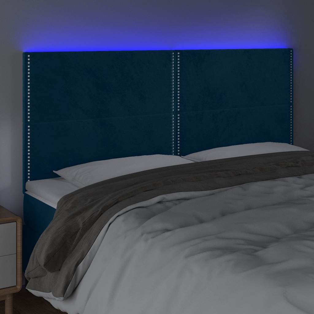 vidaXL Κεφαλάρι Κρεβατιού LED Σκούρο Μπλε 160x5x118/128 εκ. Βελούδινο