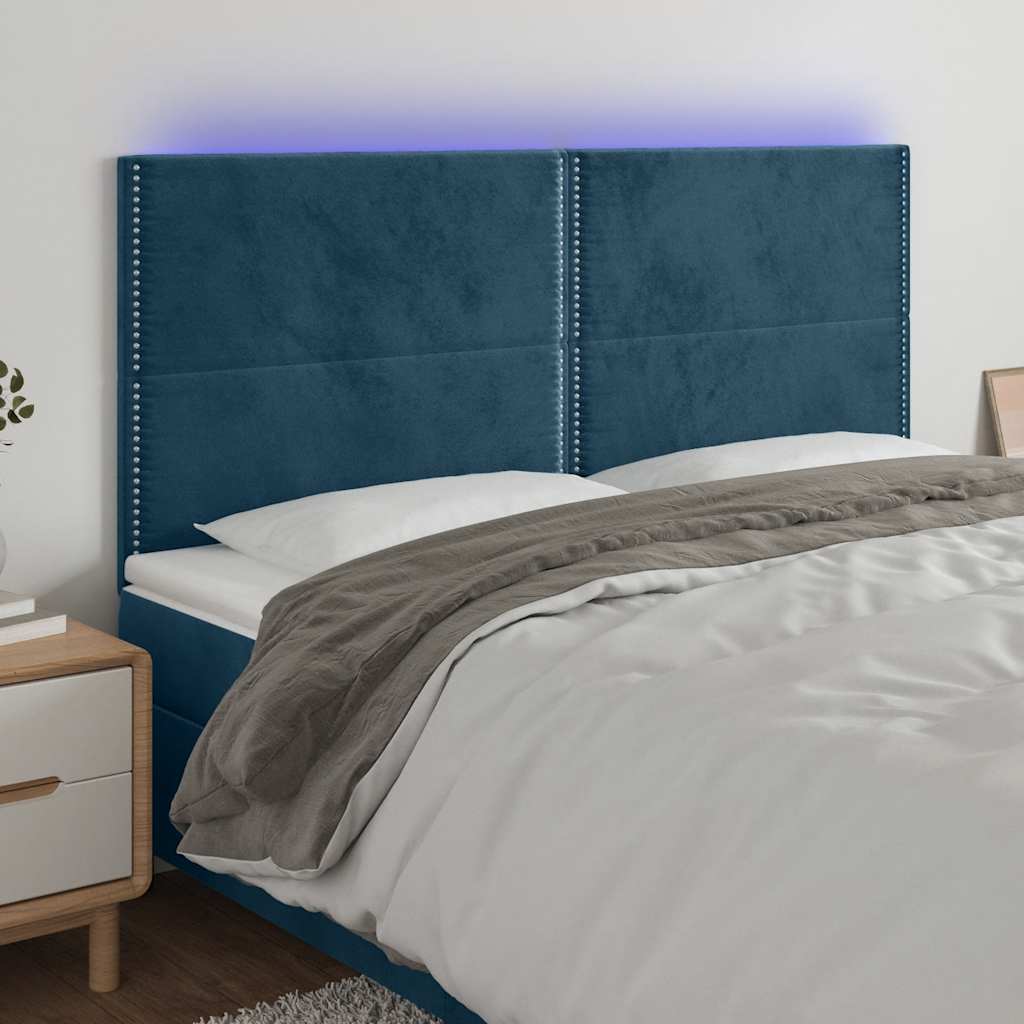 vidaXL Κεφαλάρι Κρεβατιού LED Σκούρο Μπλε 160x5x118/128 εκ. Βελούδινο