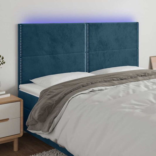 vidaXL Κεφαλάρι Κρεβατιού LED Σκούρο Μπλε 160x5x118/128 εκ. Βελούδινο