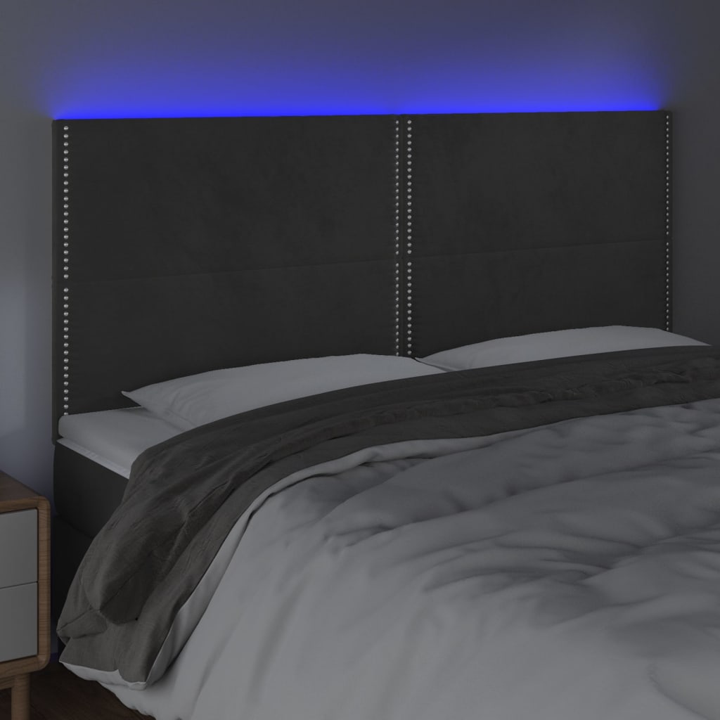 vidaXL Κεφαλάρι Κρεβατιού LED Σκούρο Γκρι 180x5x118/128 εκ. Βελούδινο
