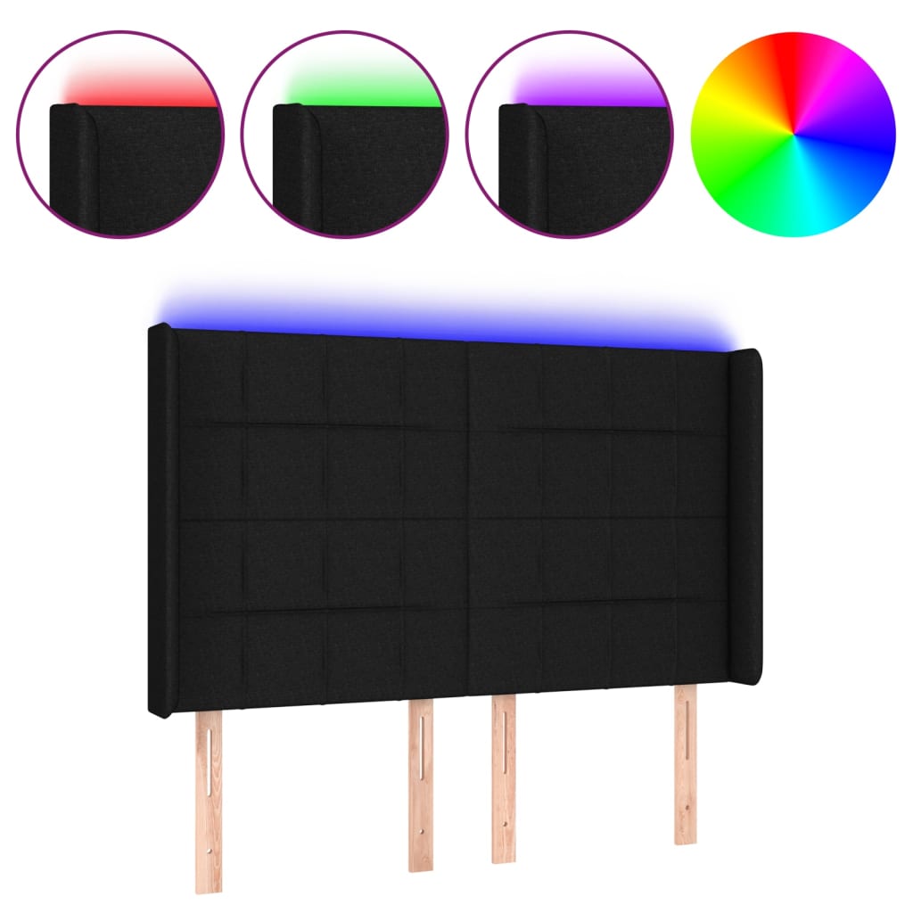 vidaXL Κεφαλάρι Κρεβατιού LED Μαύρο 144x5x118/128 εκ. Υφασμάτινο