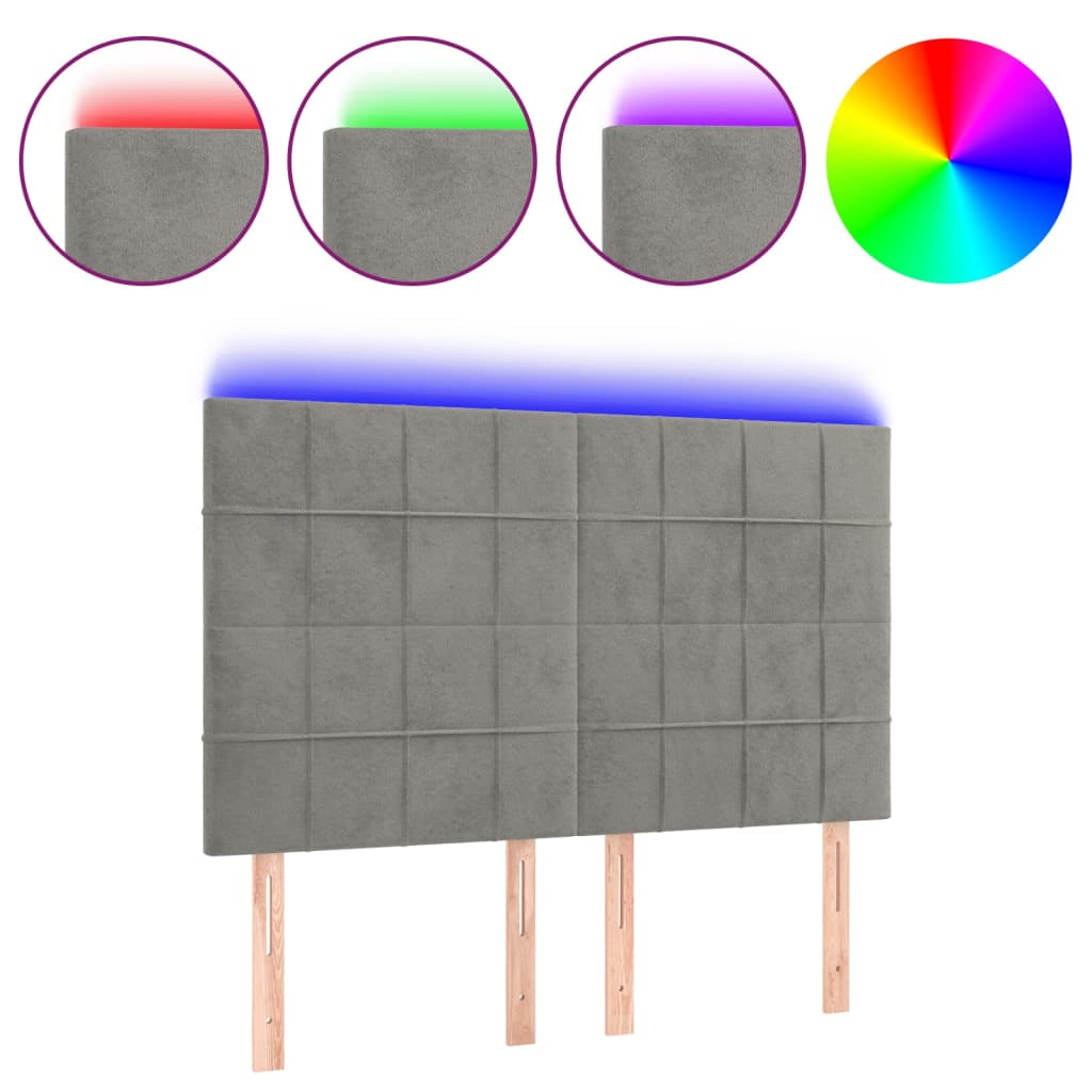 vidaXL Κεφαλάρι Κρεβατιού LED Ανοιχτό Γκρι 144x5x118/128 εκ. Βελούδινο