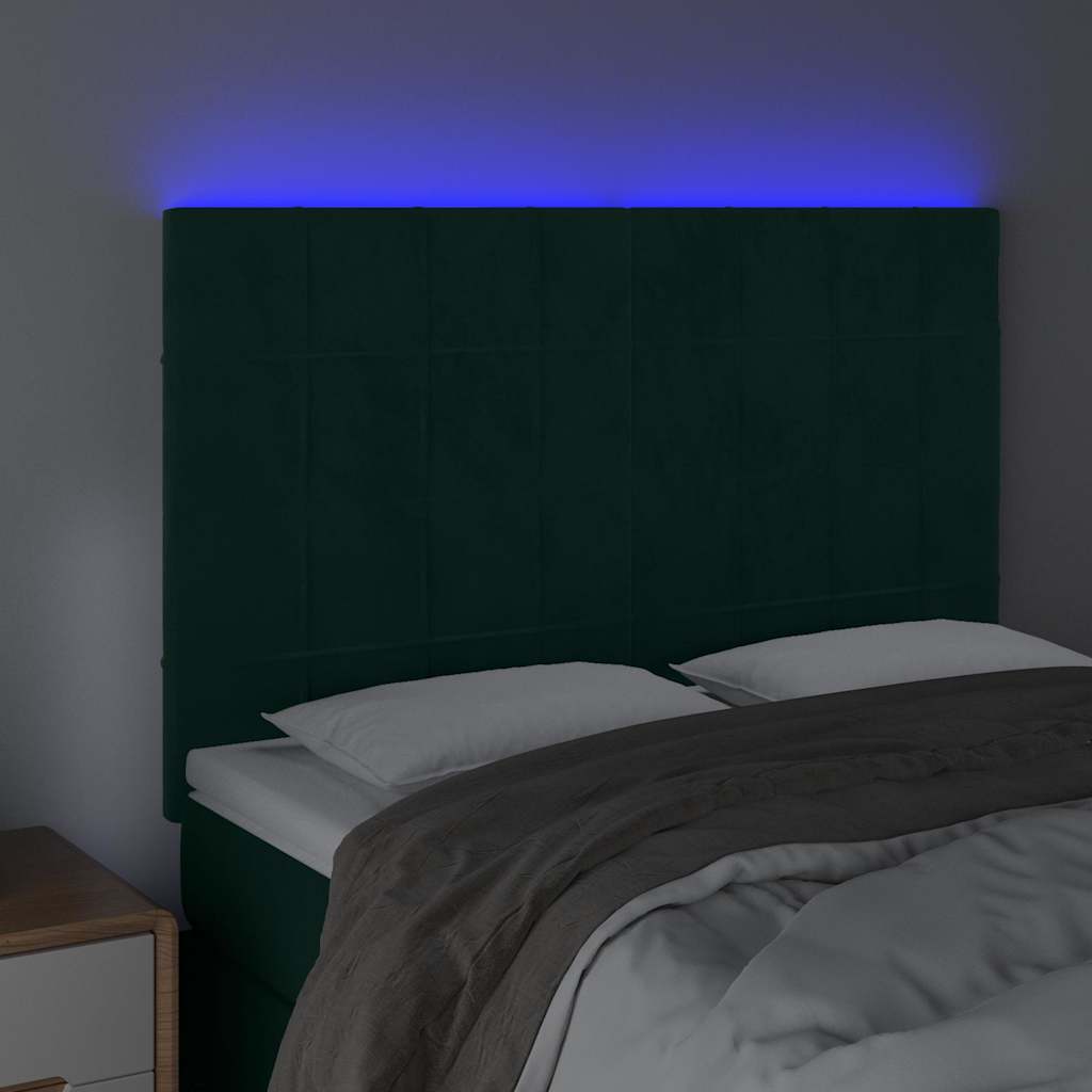 vidaXL Κεφαλάρι Κρεβατιού LED Σκούρο Πράσινο 144x5x118/128 εκ.