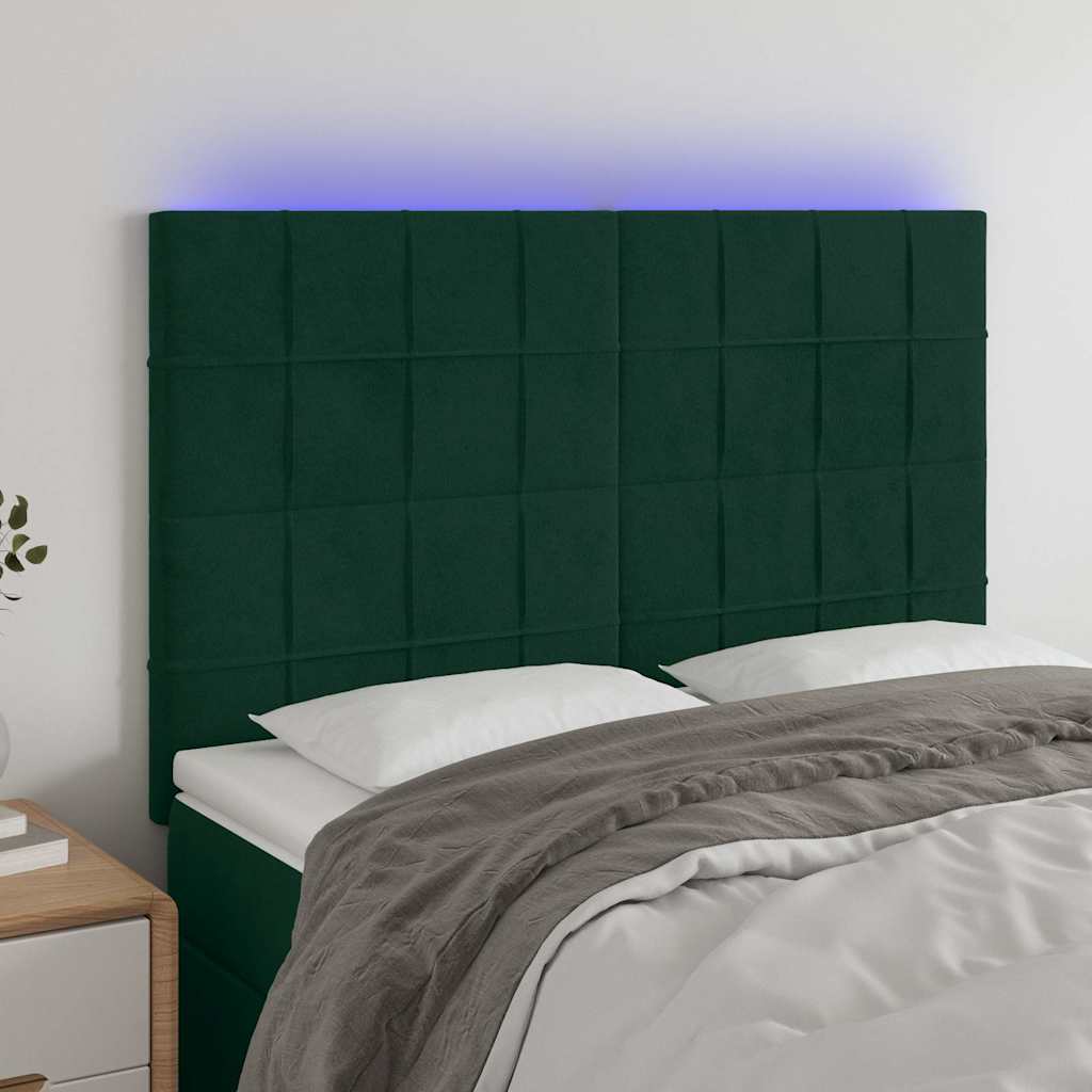vidaXL Κεφαλάρι Κρεβατιού LED Σκούρο Πράσινο 144x5x118/128 εκ.
