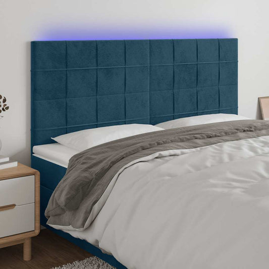 vidaXL Κεφαλάρι Κρεβατιού LED Σκούρο Μπλε 180x5x118/128 εκ. Βελούδινο