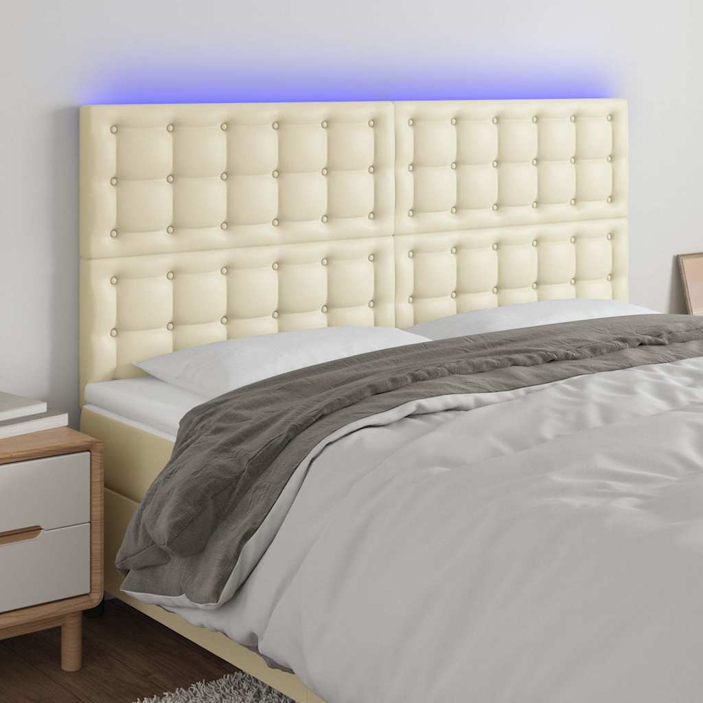 vidaXL Κεφαλάρι Κρεβατιού LED Κρεμ 160x5x118/128 εκ. Συνθετ. Δέρμα