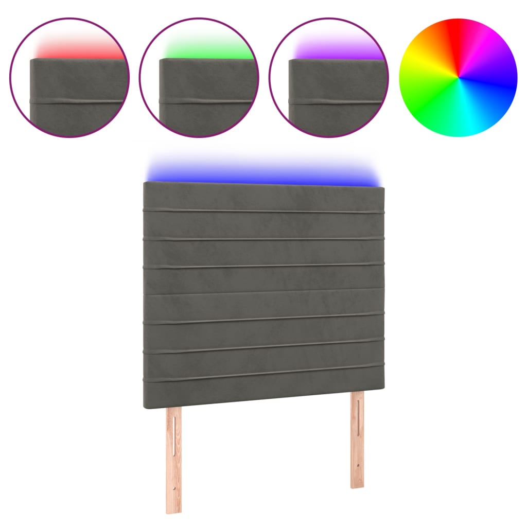 vidaXL Κεφαλάρι Κρεβατιού LED Σκούρο Γκρι 90x5x118/128 εκ. Βελούδινο