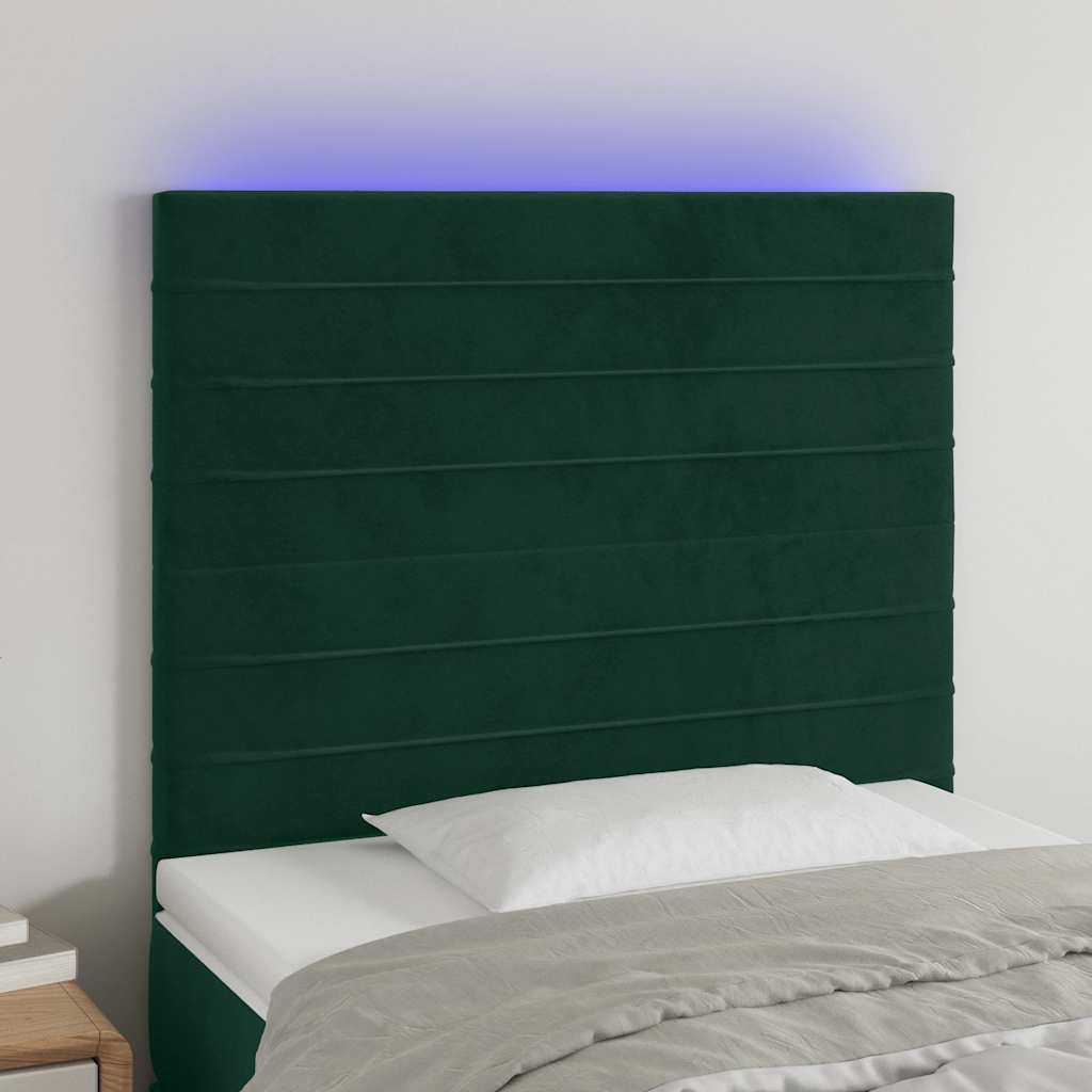 vidaXL Κεφαλάρι Κρεβατιού LED Σκούρο Πράσινο 90x5x118/128εκ. Βελούδινο