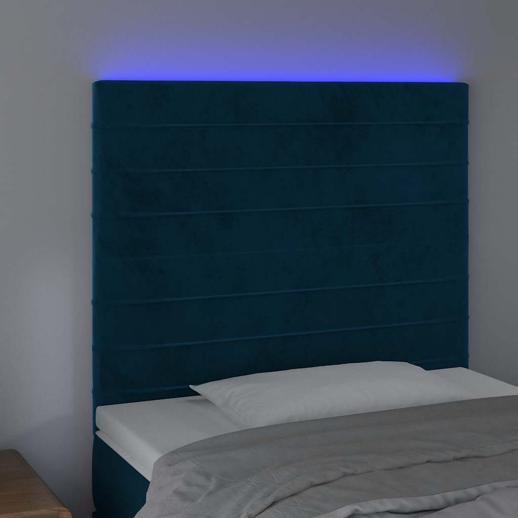 vidaXL Κεφαλάρι Κρεβατιού LED Σκούρο Μπλε 100x5x118/128 εκ. Βελούδινο