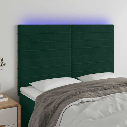 vidaXL Κεφαλάρι Κρεβατιού LED Σκούρο Πράσινο 144x5x118/128 εκ.