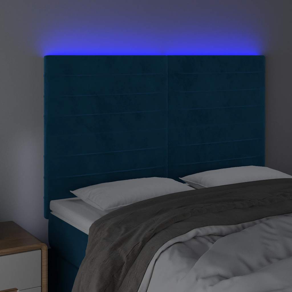 vidaXL Κεφαλάρι Κρεβατιού LED Σκούρο Μπλε 144x5x118/128 εκ. Βελούδινο