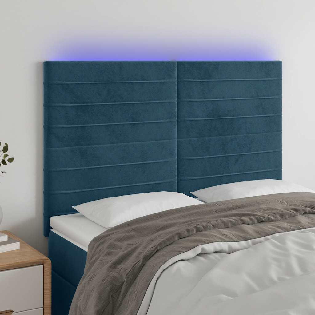 vidaXL Κεφαλάρι Κρεβατιού LED Σκούρο Μπλε 144x5x118/128 εκ. Βελούδινο