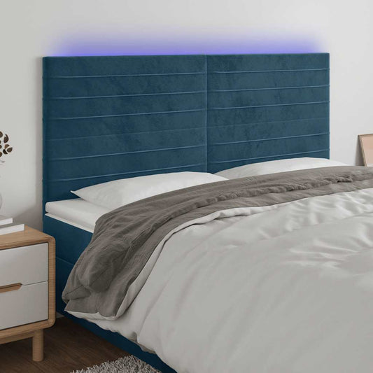 vidaXL Κεφαλάρι Κρεβατιού LED Σκούρο Μπλε 160x5x118/128 εκ. Βελούδινο