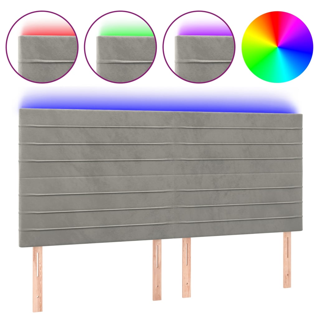 vidaXL Κεφαλάρι Κρεβατιού LED Ανοιχτό Γκρι 180x5x118/128 εκ. Βελούδινο